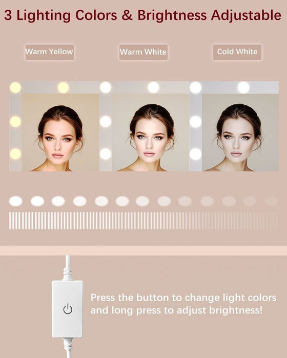 Vanity Table, Makeup Desk with Lighted Mirror, Dressing Desk with Drawers and Adjustable Brightness, 3 Color Lighting Modes, Vanity Desk for Women(White)