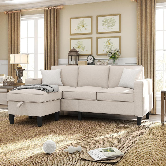 SeventyEightInch BeigeLinen Sectional Sofa Storage
