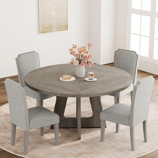 47" round Dining Table for 4 to 6, Farmhouse Kitchen Table with Cross Pedestal Base, 63 Lbs Circle Dinner Table, Not Easy to Slide - Grey (No Chairs)