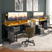 Computer Desk with 3 Drawers, Home Office Desk with File Drawer & Power Outlet, 59'' Gaming Desk with Led Lights, Work Desk with Storage Shelves, Printer Cabinet and Monitor Shelf, Grey Oak