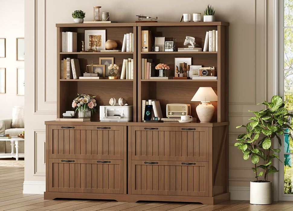 Brown Farmhouse Two Drawer Filing Cabinet Organizer