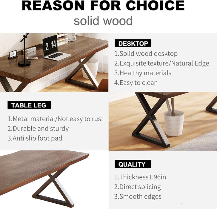 Solid Wood Desk 47 Inch for Home Office with Natural Live Edge