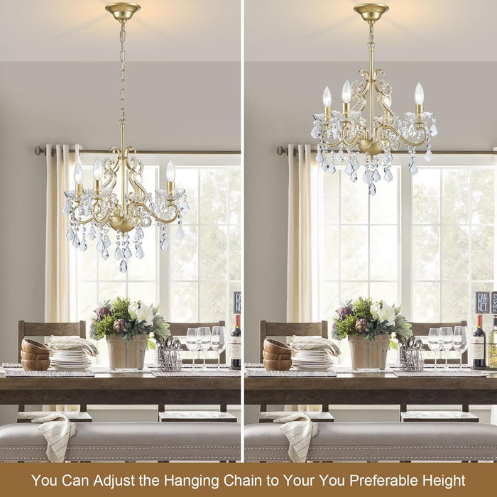 Mini Crystal Chandelier, Modern K9 Crystal Chandeliers for Dining Room, 4-Lights Gold Pendant Ceiling Light Fixture for Entryway Kitchen Island Bathroom Bedroom Living Room, H 21" X W 17.7"