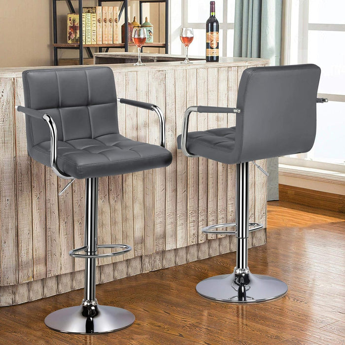 Bar Stools, Adjustable PU Leather Swivel Barstools, Modern Counter Stools with Back and Footrest, Counter Height Barstools for Bar, Kitchen, Dining Room, Set of 2, Grey