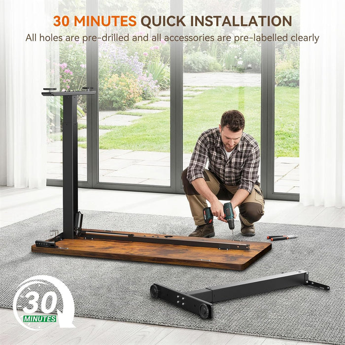 Height Adjustable Electric Standing Desk, 48 X 24 Inches Sit Stand up Desk, Memory Computer Home Office Gaming Desk with 3 Preset Heights, Cable Management Box,2 Hooks & 4 Velcro Cable Tie, Brown