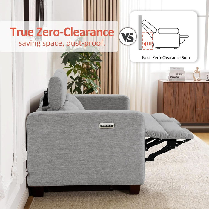 88.6'' Reclining Sofa, Wall Hugger Power Recliner Sofa with Adjustable Headrest, USB a & C Charge Ports, Wood Legs, for Living Room (Fabric, HL198M3) (Grey, 3-Seater)