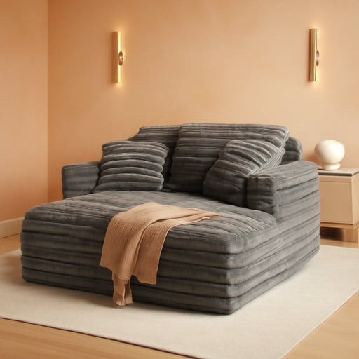 56Inch Grey UltraDeluxe Chaise Lounge Chair Cushioned