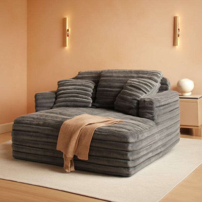 56Inch Grey UltraDeluxe Chaise Lounge Chair Cushioned