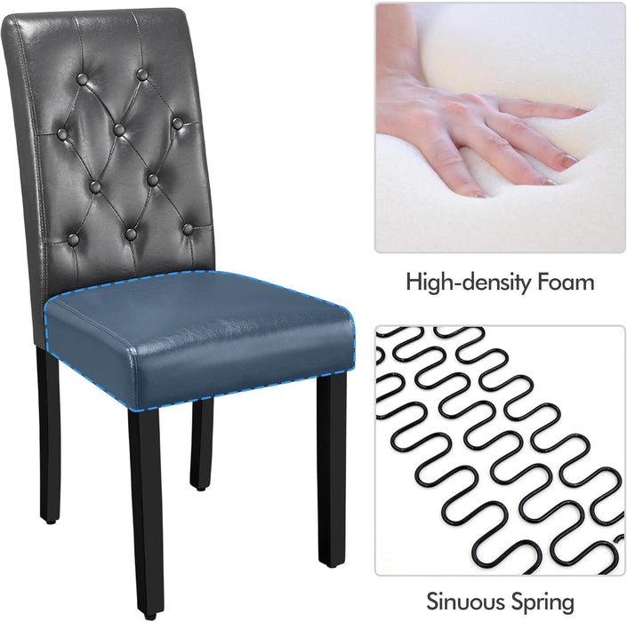 Button Tufted Dining Chairs Parsons Chair Set of 2, Faux Leather Dining Room Chairs Side Chairs High Back for Home Kitchen Living Room, Gray