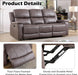 Faux Leather Manual Reclining Sofa,3 Seat Recliner Couch Sofa with Overstuffed Arms and Back,Manual Recliner Sofa Set with Concealed Cup Holders for Living Room,Grey