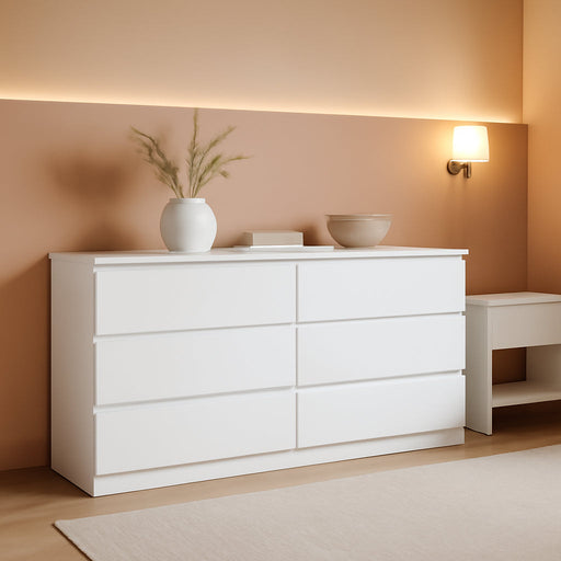 Modern 9 Drawer Wood Dresser for Bedroom, Large Floor Storage Drawer Cabinet Lateral Chest of Drawers Handle Free Organizer for Closet Living Room (White, 9 Drawer)