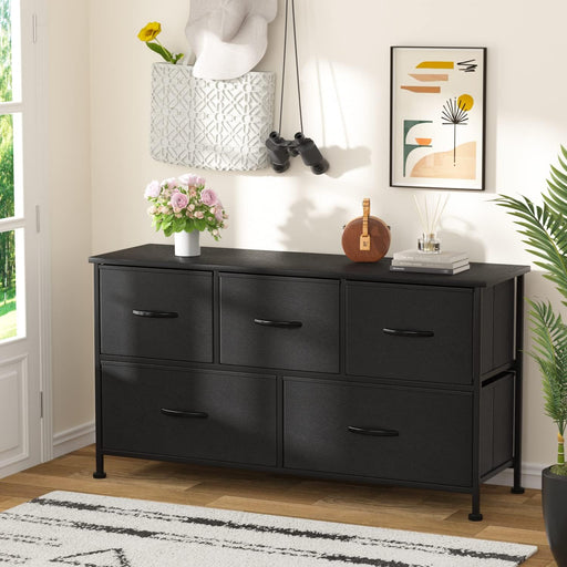 Black Dresser with 5 Fabric Bins