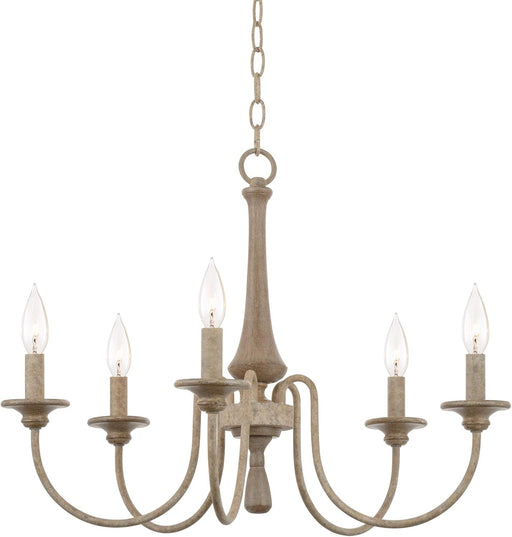 Sherbrooke 24" 5-Light French Country Chandelier, Distressed Wood Grain Metal Candle Chandelier, Smoked Cedar Wood and Rustic Metal Finish