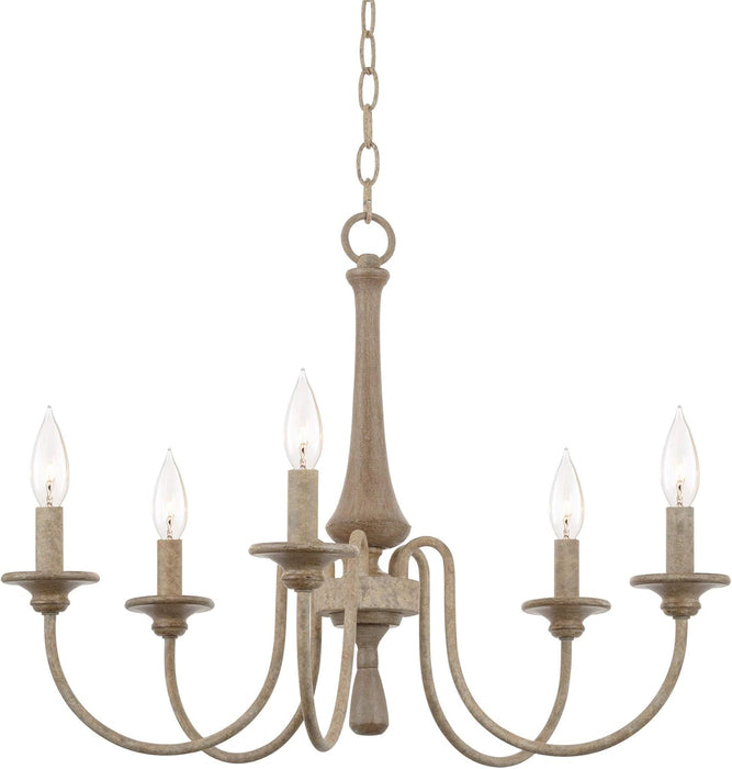 Sherbrooke 24" 5-Light French Country Chandelier, Distressed Wood Grain Metal Candle Chandelier, Smoked Cedar Wood and Rustic Metal Finish