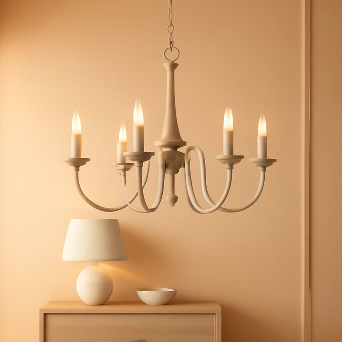 Sherbrooke 24" 5-Light French Country Chandelier, Distressed Wood Grain Metal Candle Chandelier, Smoked Cedar Wood and Rustic Metal Finish