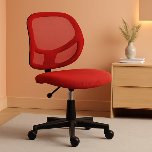 Kids Adjustable Mesh Low-Back Swivel Study Desk Chair with Footrest, Red