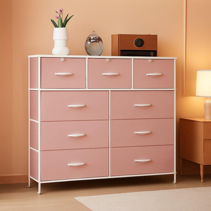 Pink Oversized Dresser With Textile Bins Organizer