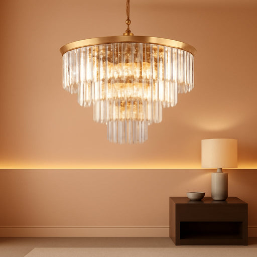 Gold Plated Crystal Chandelier Four Tier Illumination