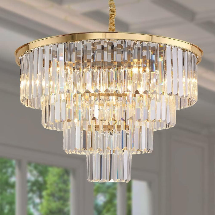 Gold Plated Crystal Chandelier Four Tier Illumination