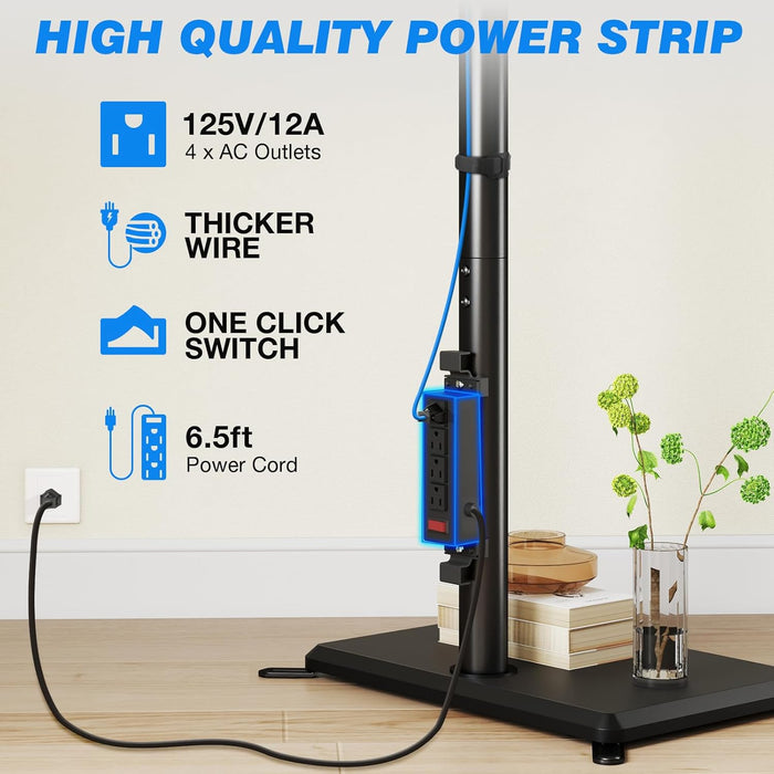 Swivel Floor TV Stand with Power Outlet for 32-60 Inch Tvs, Height Adjustable Tall TV Stand with Wood Base, Hold up to 88Lbs, Saving Space Design for Bedroom, Living Room and Corner