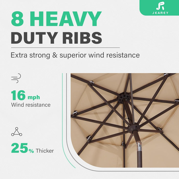 9FT 3 Tier Patio Umbrella Outdoor Market Umbrella Table Umbrellas with 8 Ribs 1.5 Pole Push Button Tilt and Crank UV Protection for Garden,Beige