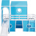 Blue SolidWood Twin Loft Bed With SlideUnderbedCurtains