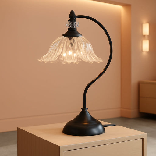 Table Lamp for Bedroom,Crystal Glass beside Lamp,Plug in Dimmable Black Lamp Flower Nightstand Lamp for Living Room, Office, Desk, Home Decor