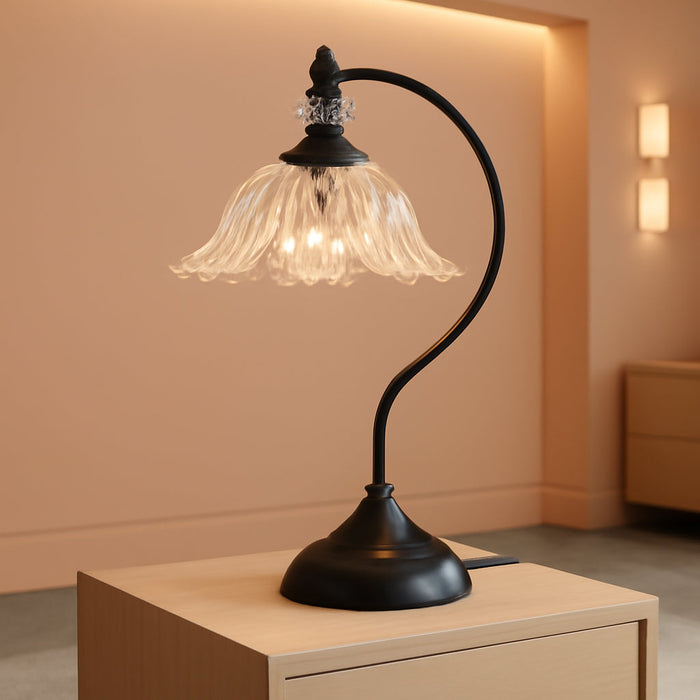 Table Lamp for Bedroom,Crystal Glass beside Lamp,Plug in Dimmable Black Lamp Flower Nightstand Lamp for Living Room, Office, Desk, Home Decor