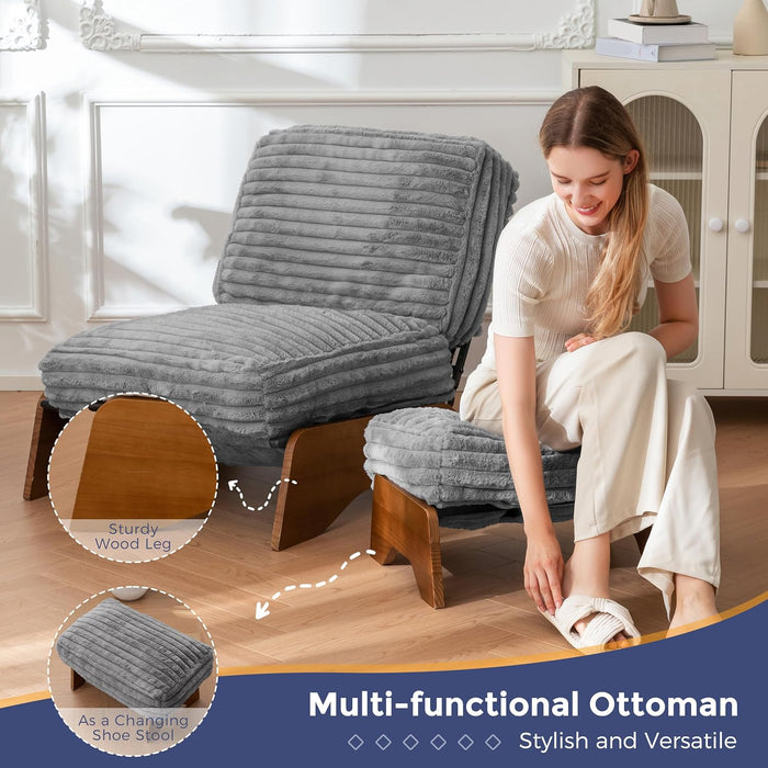 Modern Adjustable Accent Chair with Ottoman, Upholstered Living Room Chair with Footrest Set, Soft Reclining Lounge for Bedroom, Apartment, Office, Grey