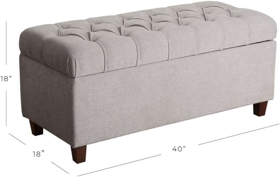 Home Decor | Tufted Ainsley Button Storage Ottoman Bench with Hinged Lid | Ottoman Bench with Storage for Living Room & Bedroom, Grey