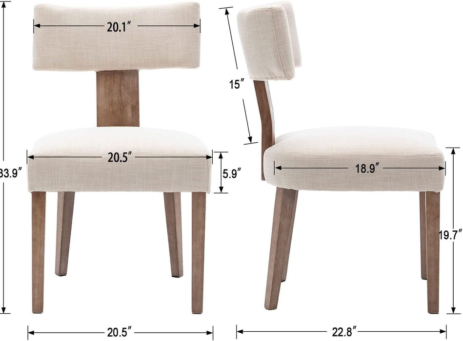 Mid Century Modern Dining Chairs Set of 4 Upholstered Linen Fabric Dining Chairs Curved Backrest Farmhouse Dining Room Chairs Kitchen Chairs with Wood Legs, Beige