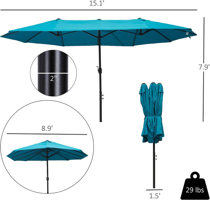 Extra Large 15 Ft Patio Umbrella, Double-Sided Wide Outdoor Umbrella with Crank Handle and Air Vents for Backyard, Deck, Pool, Market, Cream White
