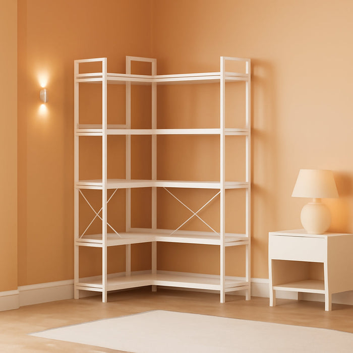 White L Shaped Corner Bookshelf HeavyDuty Oversized