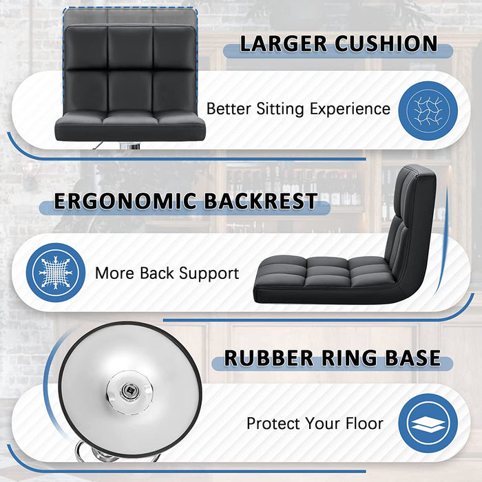 Bar Stools Modern PU Leather Adjustable Swivel Barstools, Armless Hydraulic Kitchen Counter Bar Stool Extra Height Square Island Barstool with Back Set of 2 (Leather, Black)