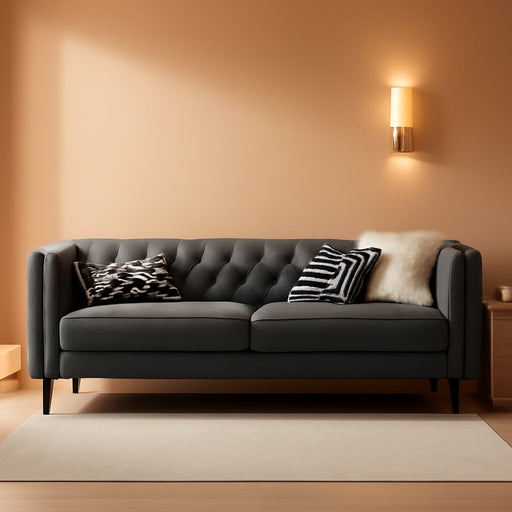 84Inch FauxLeather SofaBed With MetalLegs Midcentury Upholstered