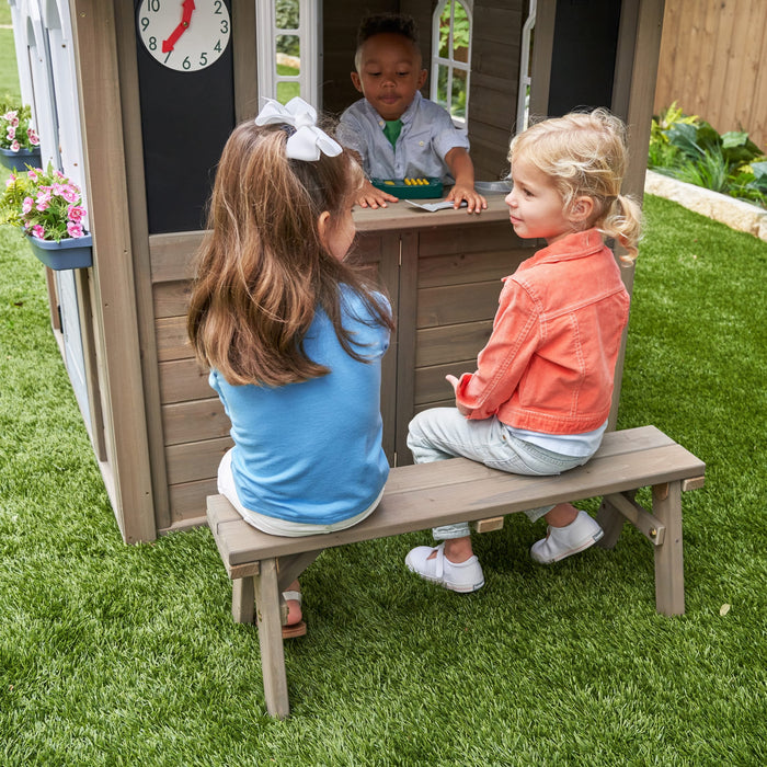 Forestview II Wooden Outdoor Playhouse with Ringing Doorbell, Bench and Kitchen