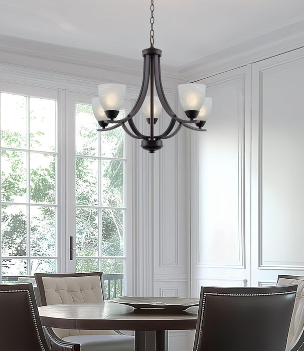24 Inch Chandelier Featuring Frosted Alabaster Glass