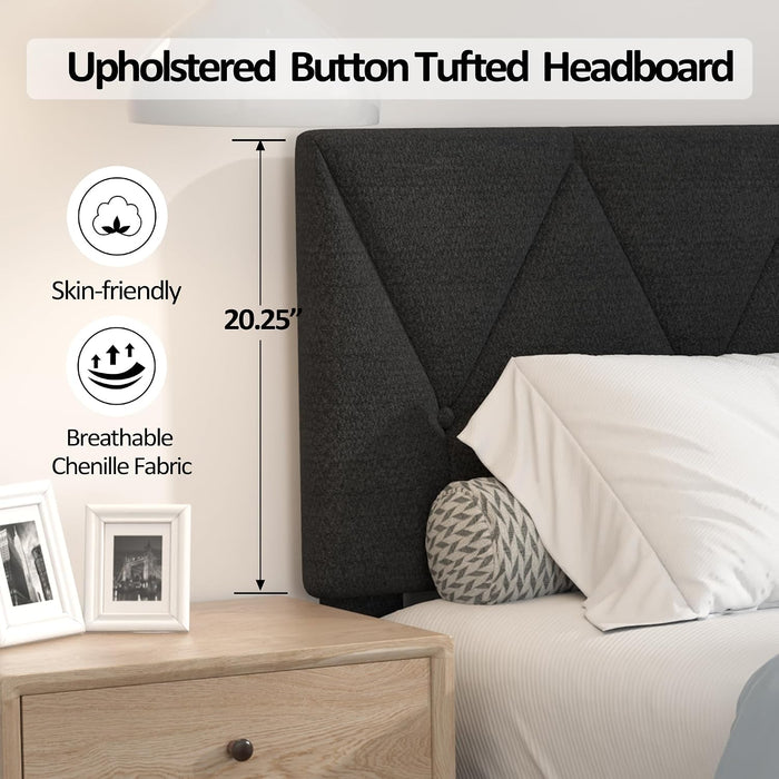 Queen Bed Frame, Chenille Button Tufted Design Upholstered Headboard, Black