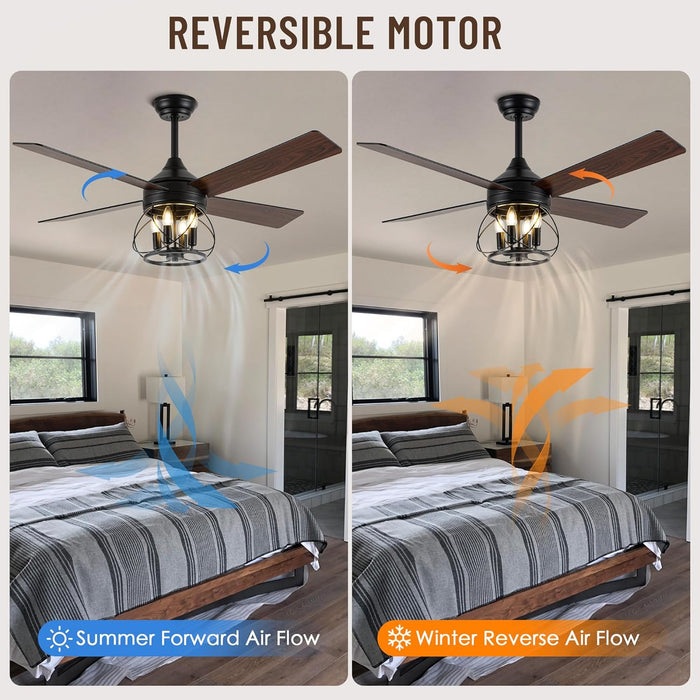 52 Inch Farmhouse Ceiling Fan Silent Motor Remote
