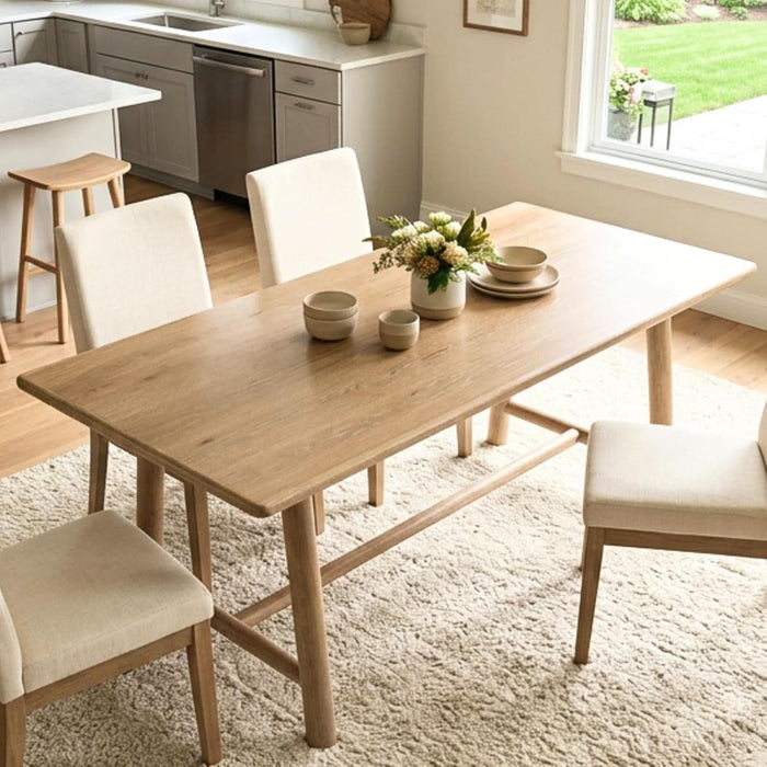 69" Dining Table for 4-6, Wood Kitchen Table with Solid Wood Legs, Modern Farmhouse Dining Furniture for Dining Room, Living Room & Home Office, Natural Finish
