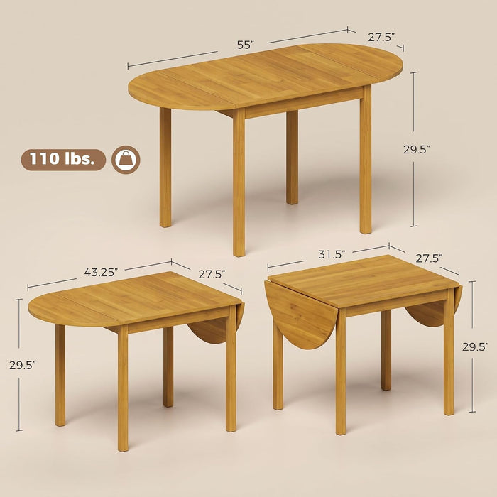 55" Solid Wood Folding Dining Table for 4-6 People, Oak