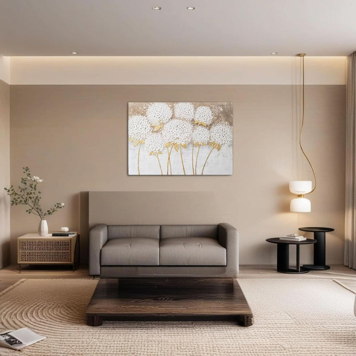 Large Hand Painted Wall Art White Hydrangea Canvas Wall Decor, Modern Floral Wall Decor, 3D Textured Oil Painting, Large Canvas Wall Art for Living Room Bedroom Office Decoration 40X28 Inch