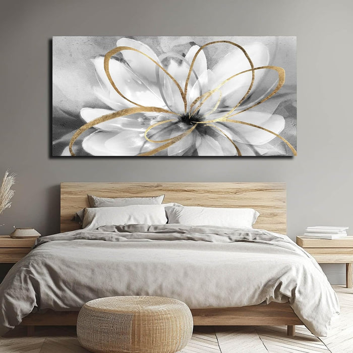 Large Canvas Wall Art White Flower Painting 30X60 Inch Black Art for Living Room Bedroom Office Home Wall Accents