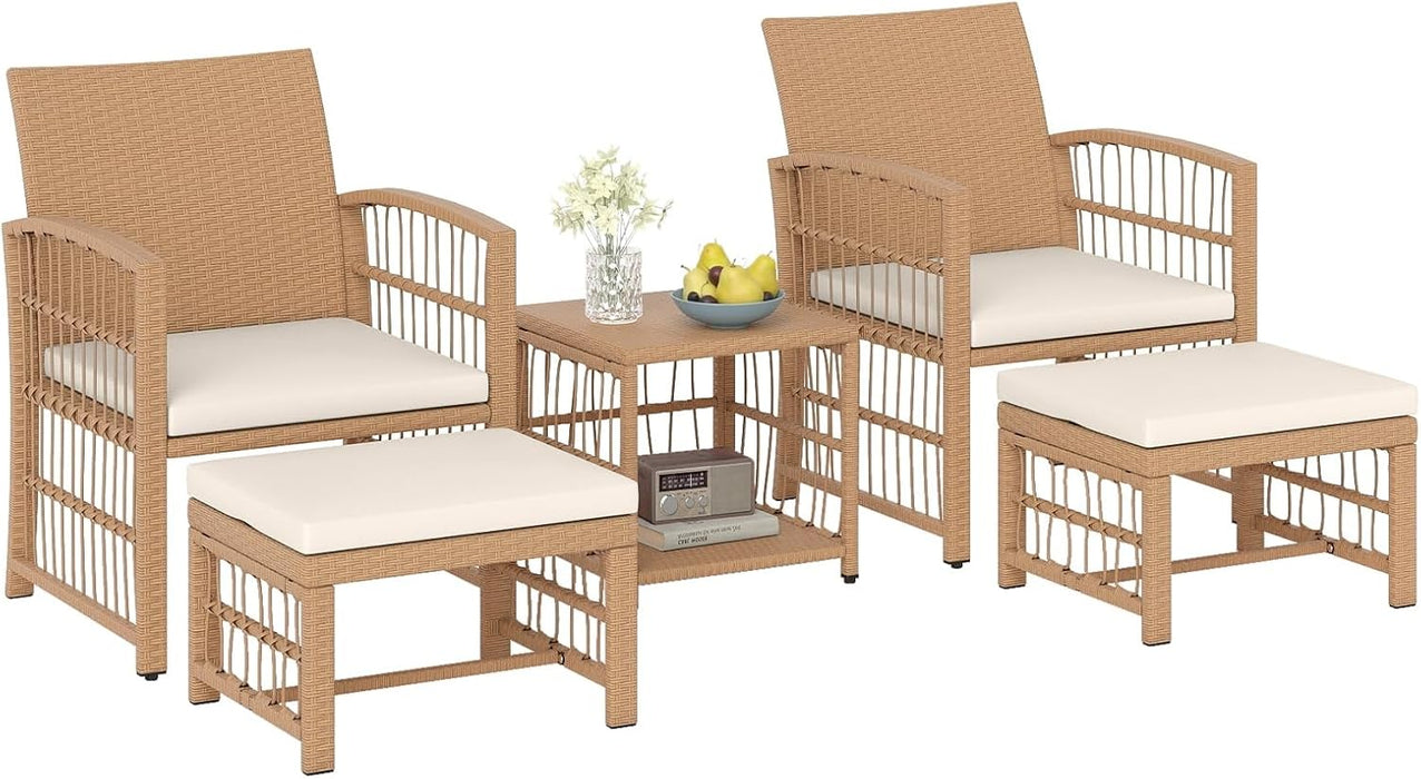 5 Pieces Patio Wicker Conversation Set, Outdoor Furniture Set