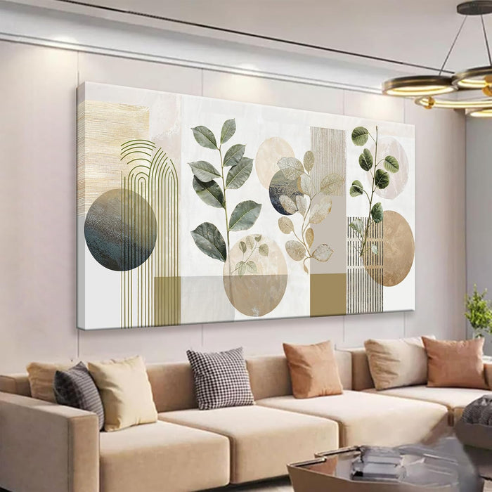 Green Boho Wall Art Minimalist Canvas Wall Art Decor Geometric Line Leaf Beige Green Wall Art Canvas Artwork Print Paintings Abstract Art Botanical Boho Room Office Home Wall Decor 20"X 40"