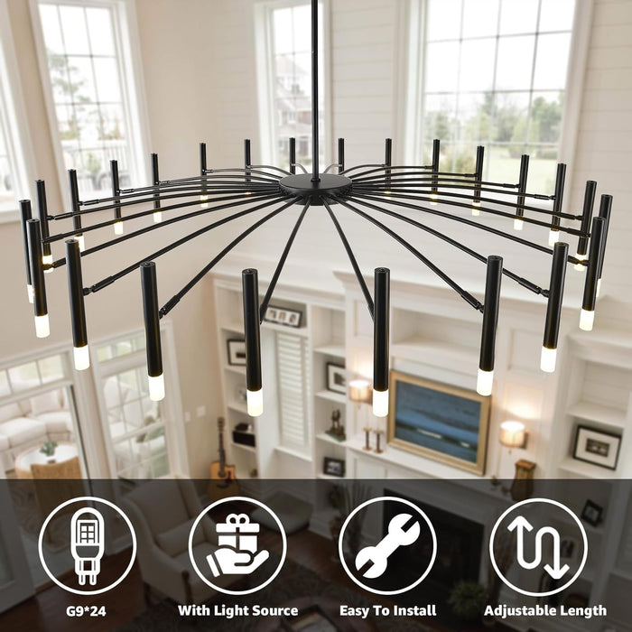 53 Inch Black Architectural Round Chandelier LEDLight