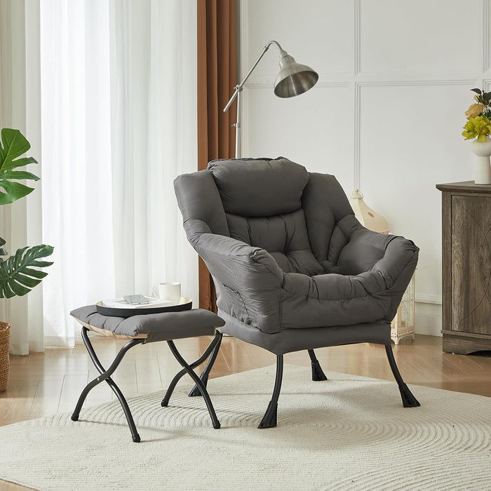 Dark Grey Foldable Ottoman Lounge Armchair Footrest