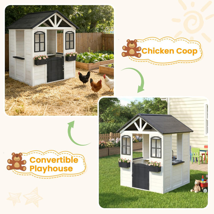 Outdoor Weatherproof Wooden Playhouse White Kitchen