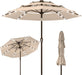 9Ft 3-Tier Patio Umbrella with Solar Lights, Table Umbrella Outdoor Patio with Easy Crank & Tilt, 8 Sturdy Ribs, UV Protection, 32 LED Lights for Deck, Poolside, Market (Beige)