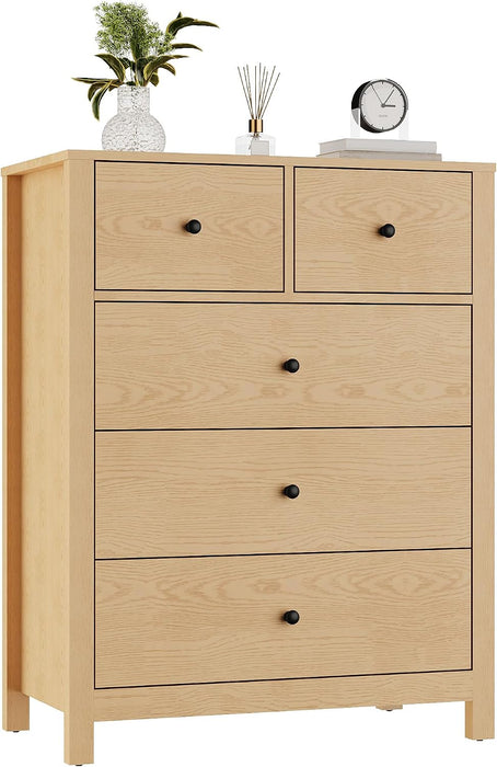 Natural 5 Drawer Dresser, Tall Modern Dresser for Closet, Bedroom